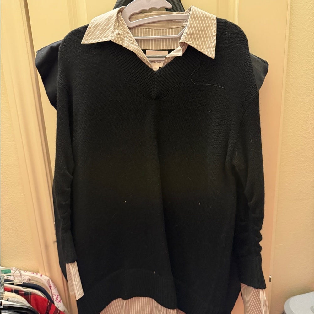 Cinq a Sept Black V-Neck Sweater Dress